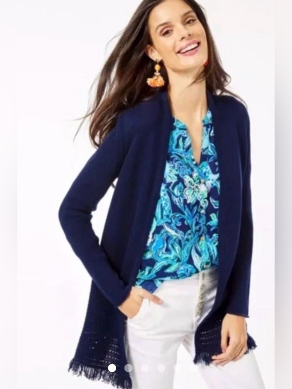Lilly Pulitzer XL Navy Open-Front
Fringe hem Women's cotton Cardigan small